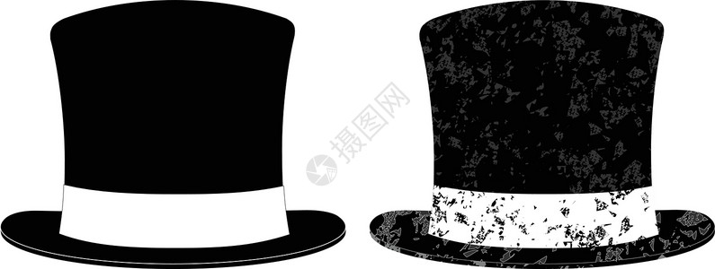 两顶黑顶帽子个人白色配饰投影魔术师风格柔软度对象上衣正装插画