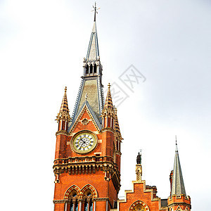 潘克拉斯伦登英国窗户和砖瓦外墙的旧建筑棕褐色旅行车站框架服务城市阳台酒店国王十字背景