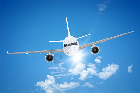 飞机太阳飞机涡轮运输旅行乘客喷射蓝色速度航空方法民间背景