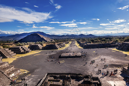 特奥蒂瓦坎墨西哥城Teotihuacan死亡大道建筑物大街考古学远景风景神殿太阳历史寺庙地标背景