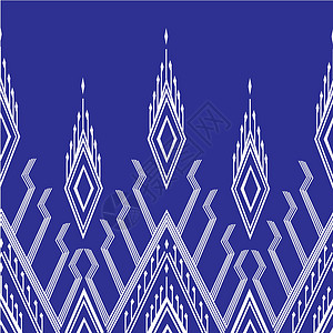 纱笼泰 泰国情况泰国模式织物正方形白色材料裙子植物蓝色编织网格花边插画