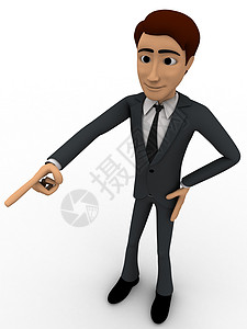 3D男子指向前方概念插图外套卡通片管理人员领带男人渲染棕色背景图片