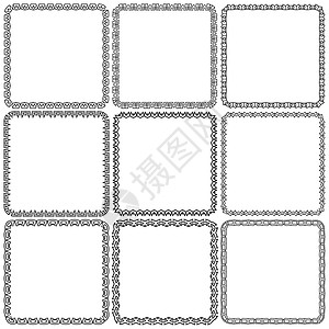 向量设置 九个方形装饰框架黑色边界正方形标签艺术白色装饰品插图背景图片
