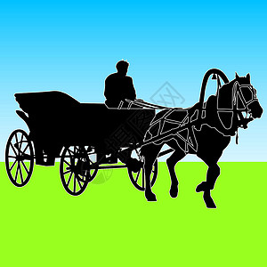 马车剪影剪影马和马车与车夫 矢量说明力量车轮哺乳动物车辆古董运输插图车皮庆典教练插画