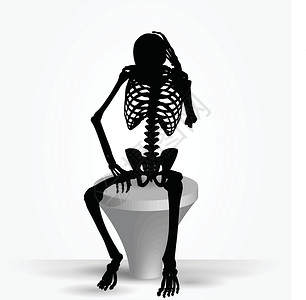 忧心忡忡思考姿势时的轮廓草图骨头白色插图黑色阴影漂移冒充骨骼框架设计图片