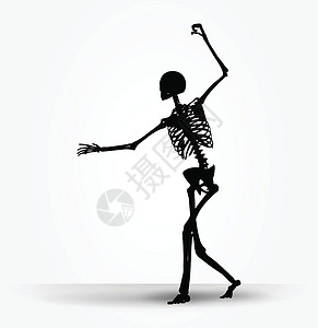红裙跳舞骷髅以恐吓姿势显示的轮廓冒充沉思插图框架骨头黑色阴影草图骨骼白色设计图片