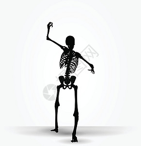 红裙跳舞骷髅以恐吓姿势显示的轮廓框架冒充插图沉思骨头阴影黑色骨骼草图白色设计图片