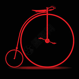 老自行车红色Penny远足运输插图轮子古董绘画旅行座位车辆历史踏板插画