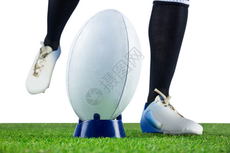 橄榄球运动员踢一脚分数男性竞赛运动服运动黑色男人球衣服装体育背景图片