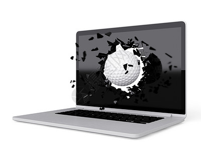 销毁膝上型白色键盘电脑技术高尔夫球运动笔记本背景图片