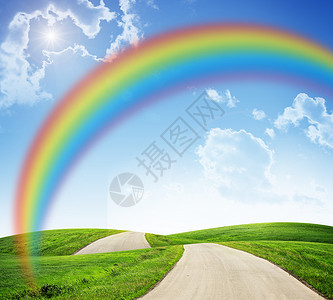 彩虹和道路的风景背景图片