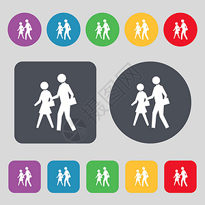 行人图标横行图标符号 一组有12色按钮 平面设计 矢量设计图片