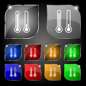 温度计按钮素材温度计温度图标符号 有色调的10个多彩按钮集 矢量插画