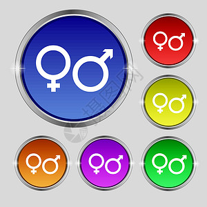 女性符号男性和女性图标符号 光亮彩色按钮上的圆形符号 矢量婚礼标签绅士性别男生障碍异性男人房间用户插画