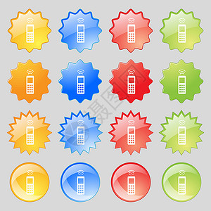 按钮控件素材远程控件图标符号 您设计时有16个彩色现代按钮组成的大组合 矢量插画