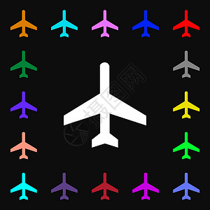 图标i 符号 您的设计有许多多彩符号 矢量商业乘客行李空姐飞行员天空航班绝缘旅行挡泥板设计图片
