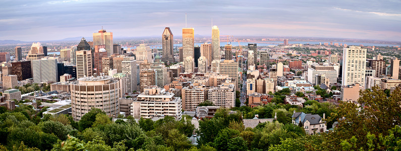 蒙特利尔市全景照片建筑学高楼天际日落建筑风景景观市中心城市天空背景