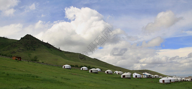 蒙古额吉蒙古附近蒙古的Yurts背景