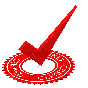 圆圈中经核证的红色勾当复选验证标记认证执照授权公司商业服务戒指背景图片