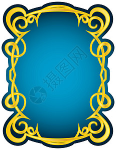矢量金框卡片装饰品奢华插图古董边界金子漩涡邀请函蓝色背景图片