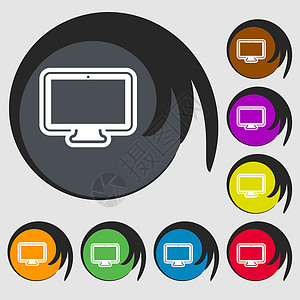 图标显示器符号 八个有色按钮上的符号 矢量电子网络视频框架桌面键盘展示工作互联网监视器背景图片