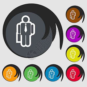 荣耀V88个彩色按钮上的符号 矢量 V案件手提箱时间套装插图会议商务经理成功男人设计图片