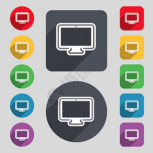 长高误区视频边框图标显示器符号 一组由12个彩色按钮和长阴影组成 平坦设计 矢量视频电子电脑电视笔记本屏幕工作互联网框架技术设计图片