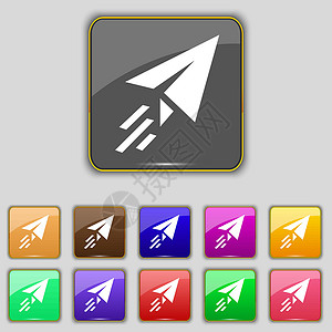 纸类飞机图标符号 设置为您网站的11个彩色按钮 矢量空气航班折纸翅膀航空插图手工飞船游戏想像力插画