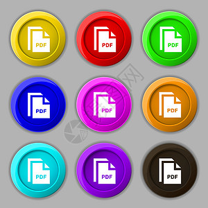 文件 PDF 图标符号 9圆彩色按钮上的符号 矢量电脑标签插图导航格式横幅艺术网页互联网网络背景图片