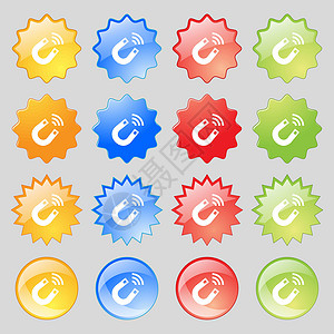 磁网图标符号 大套16个色彩多彩的现代按钮用于设计 矢量背景图片