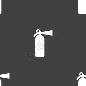 灰色称重器灭火器图标符号 灰色背景上的无缝模式 矢量气体燃料小路化学品消防队员警告剪裁汽油保障男人插画