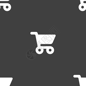 购物车页面页面图标符号 灰色背景上的无缝模式 矢量商品零售购物篮价格市场送货夹子盒子互联网徽章设计图片