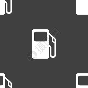 自动加油站图标符号 灰色背景上的无缝模式 矢量柴油机汽油燃料展示力量活力环境汽车横幅柱子背景图片