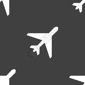 图标符号 灰色背景上的无缝模式 矢量挡泥板旅行护照空姐航班绝缘速度飞机乘客商业设计图片