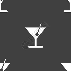 马蒂尼鸡尾酒鸡尾酒图标标志 灰色背景上的无缝模式 韦克托果汁酒吧薄荷啤酒酒精玻璃派对享受柠檬稻草插画