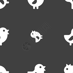 Bird 图标符号 在灰色背景上的无缝模式 矢量动物羽毛家禽小鸡工作室团体居住场地犯规翅膀插画