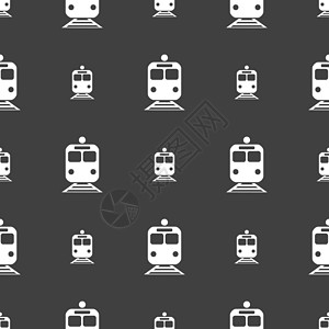 列车图标列图标符号 灰色背景上的无缝模式 矢量艺术车轮货物隧道路线乘客列车速度交通工具航程设计图片