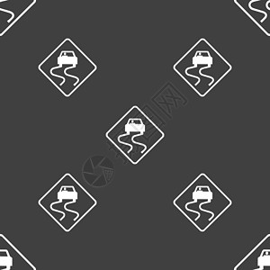 路滑图标标志 灰色背景上的无缝模式 矢量缠绕横幅预防驾驶安全控制危险电脑建造注意力背景图片