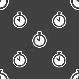 Stopwatch 图标符号 灰色背景上的无缝模式 矢量记录时间手表训练界面插图竞争木板竞赛速度插画