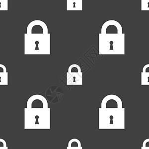 特写锁定图标符号 灰色背景上的无缝模式 矢量网关锁孔密码闩锁网络手指金子隐私电脑代码插画