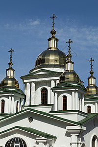 东正教建筑寺庙天空旅行文化圆顶历史城市金子蓝色高清图片