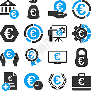 欧洲经济欧元银行业务和服务工具图标银行业货币银行订金标签图标集大楼展示商业字形插画