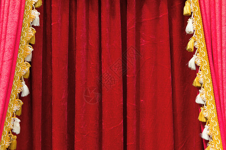 红色剧院幕布娱乐舞台纺织品窗帘风格剧场文艺装饰演出天鹅绒背景图片