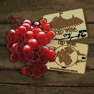 和葡萄酿酒标签风格装饰小木屋卡片城堡插图红色背景图片