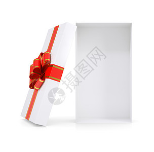 白色带丝带的空礼品盒背景图片