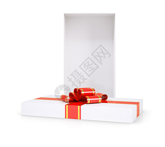 白色带红色丝带的礼品盒背景图片