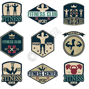 壶铃健身健身健身运动图标标识重量杠铃培训师身体男人标签徽章锻炼邮票插画