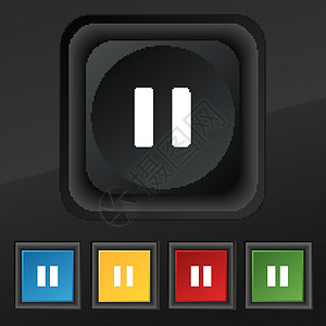 暂停图标符号 在黑色纹理上设置五个彩色 时髦的按钮 用于设计 矢量记录网站反射互联网玩家界面控制板导航插图视频背景图片