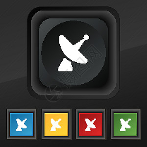 卫星天线图标符号 用于设计设计的黑纹理上5个彩色 时髦的按钮集 Victor背景图片