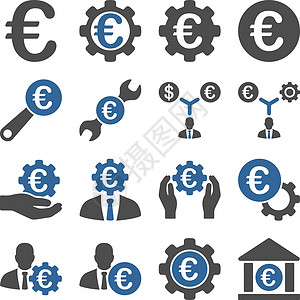 法定货币欧元银行业务和服务工具图标员工集电极银行家经济学家人士商务图标集设置现金字形插画